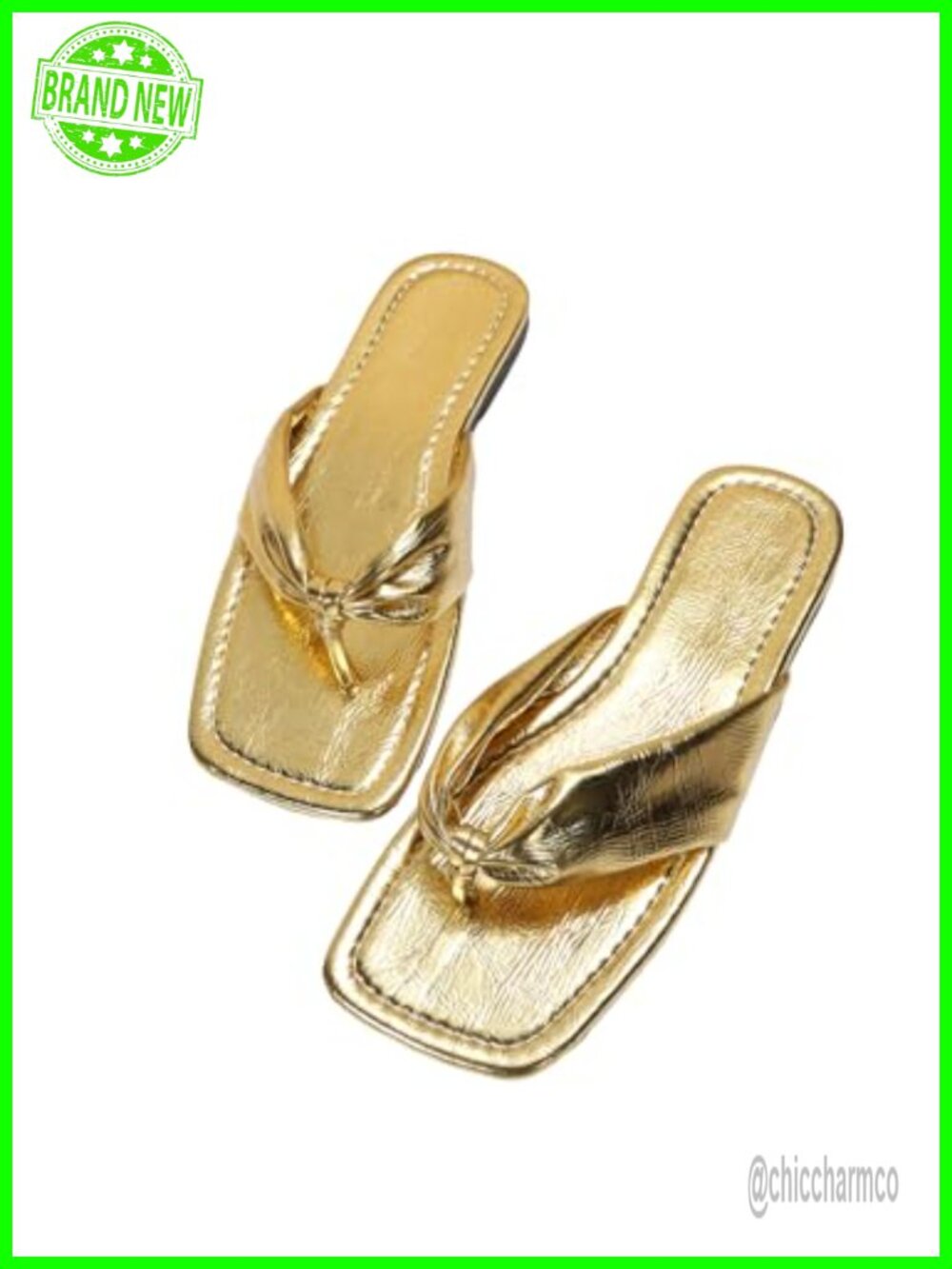 Women's PU Leather Flip Flop Thong Sandals Flat Slides Dressy Square Toe